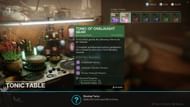 Tonic table at the start of Destiny 2 potion crafting (Image via Bungie)